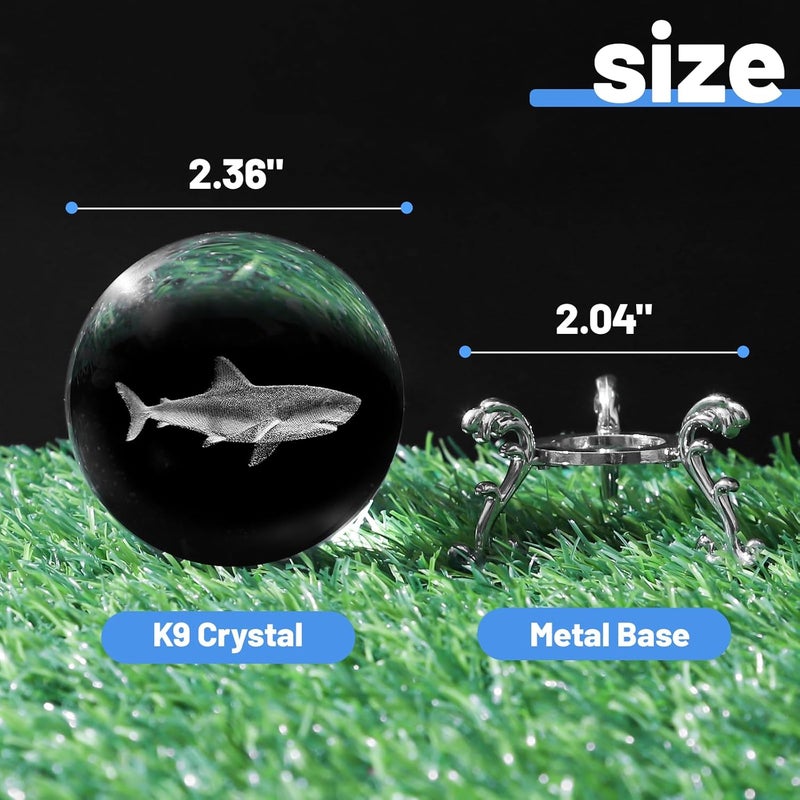 PYJ3DLAMP 3D Shark Crystal Ball with Stand Lase Engraved Glass Sphere Paperweight Shark Decor Gift - Image 2